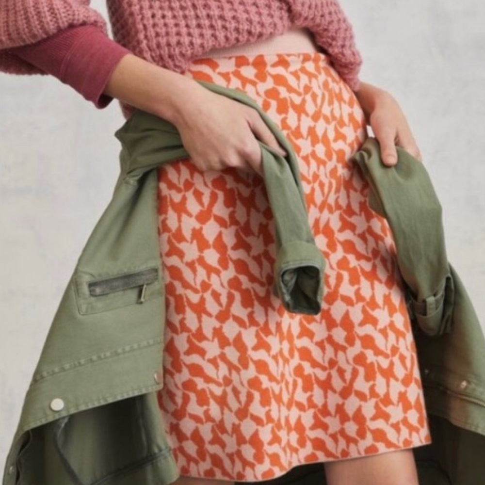 Anthropologie Orange and Cream Midi Skirt